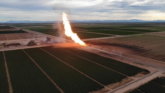 burn of gas in a field